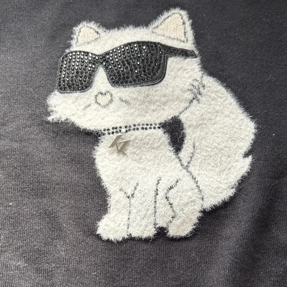 Karl Lagerfeld Black Sweater with White Kitty Sunglasses Patch - Picture 3 of 4
